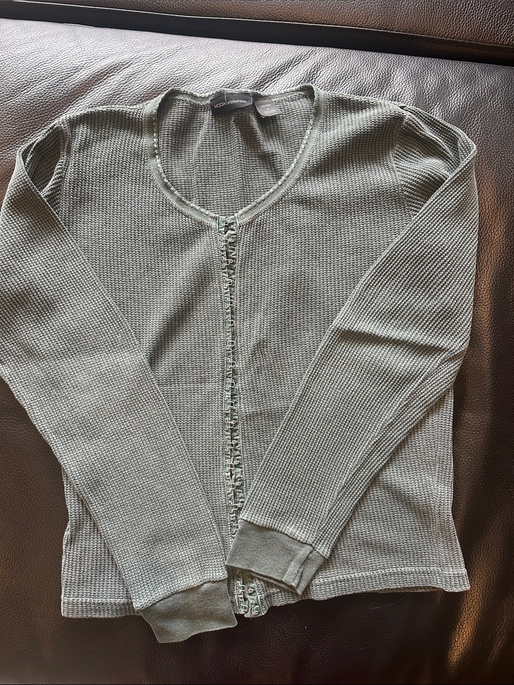 Moda Internacional Sage Green Waffle Knit Long Sleeve Top